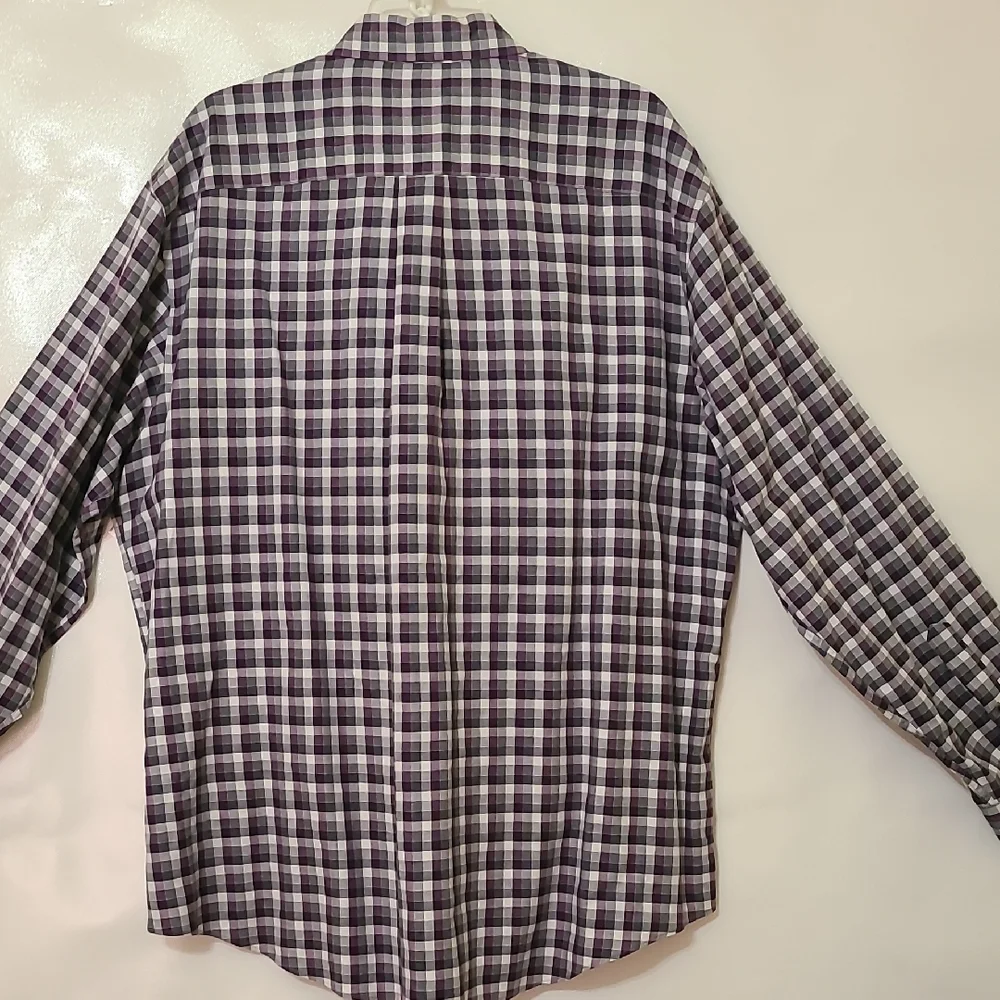 Jos A Bank Men's Purple and Gray Plaid Long Sleeve Button‎ Down Shirt - Size XL